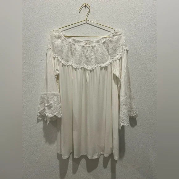 Pol Intimates & Sleepwear | Pol Vici White Lace Knit Trim Long Sleeve Flowy White Mini Dress | Color: Cream/White | Size: S | Pm-08295765's Closet Pol Intimates & Sleepwear | Pol Vici White Lace Knit Trim Long Sleeve Flowy White Mini Dress | Color: Cream/White | Size: S | Pm-08295765's Closet